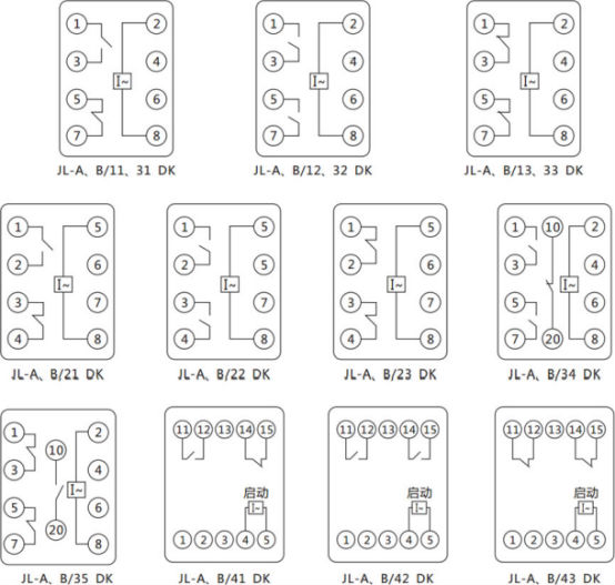 JL-A/11 DK型無輔源電流繼電器內(nèi)部接線及外引端子圖(正視圖) JL-A/11 DK型無輔源電流繼電器內(nèi)部接線及外引端子圖(正視圖)