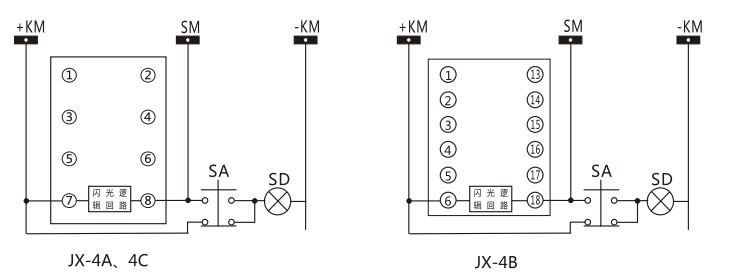 JX-4B閃光繼電器內部接線及外引接線圖 JX-4B閃光繼電器內部接線及外引接線圖