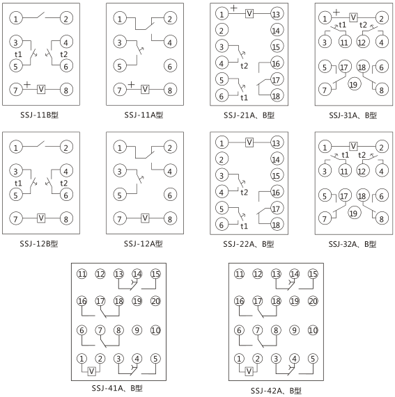SSJ-31B靜態時間繼電器內部接線及外引接線圖(正視圖)圖片