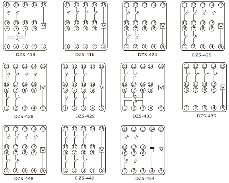 DZY（J)-416中間繼電器內(nèi)部端子外引接線圖(正視)